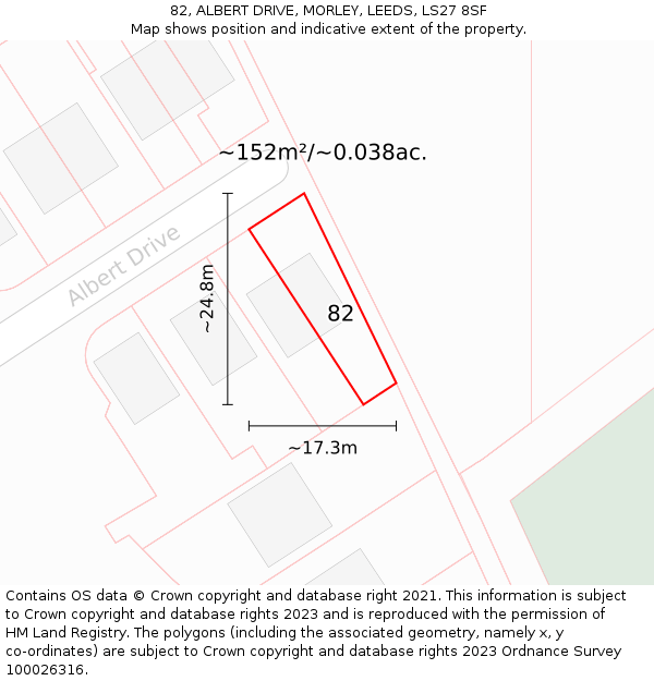 82, ALBERT DRIVE, MORLEY, LEEDS, LS27 8SF: Plot and title map
