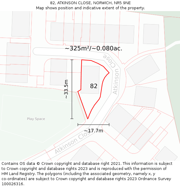 82, ATKINSON CLOSE, NORWICH, NR5 9NE: Plot and title map