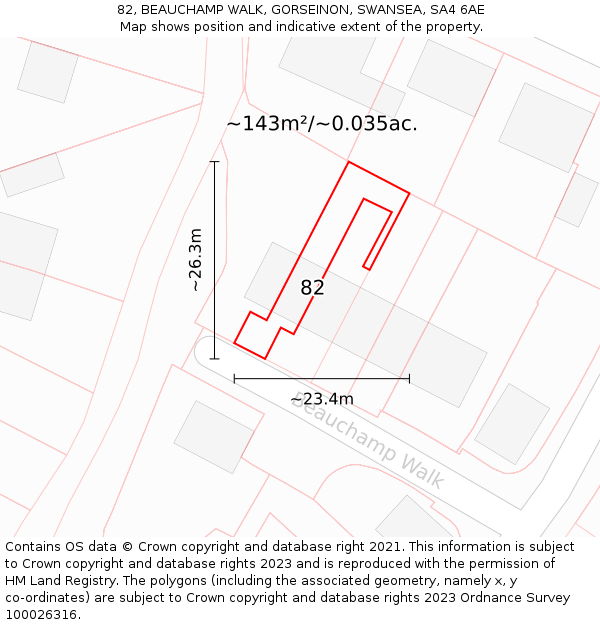 82, BEAUCHAMP WALK, GORSEINON, SWANSEA, SA4 6AE: Plot and title map