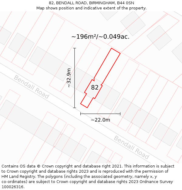 82, BENDALL ROAD, BIRMINGHAM, B44 0SN: Plot and title map