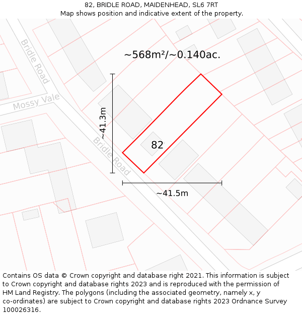 82, BRIDLE ROAD, MAIDENHEAD, SL6 7RT: Plot and title map