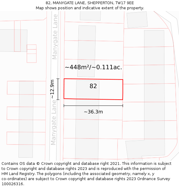 82, MANYGATE LANE, SHEPPERTON, TW17 9EE: Plot and title map