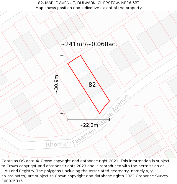 82, MAPLE AVENUE, BULWARK, CHEPSTOW, NP16 5RT: Plot and title map