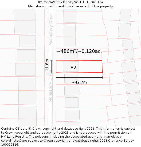 82, MONASTERY DRIVE, SOLIHULL, B91 1DP: Plot and title map