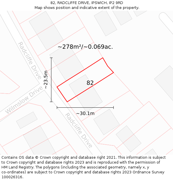 82, RADCLIFFE DRIVE, IPSWICH, IP2 9RD: Plot and title map