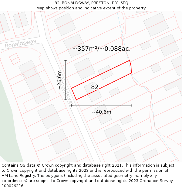 82, RONALDSWAY, PRESTON, PR1 6EQ: Plot and title map