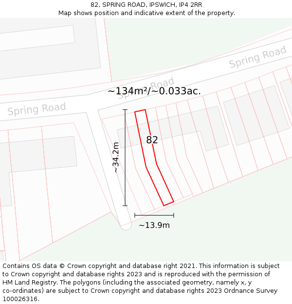 82, SPRING ROAD, IPSWICH, IP4 2RR: Plot and title map