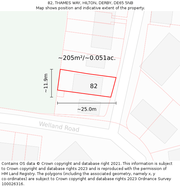 82, THAMES WAY, HILTON, DERBY, DE65 5NB: Plot and title map