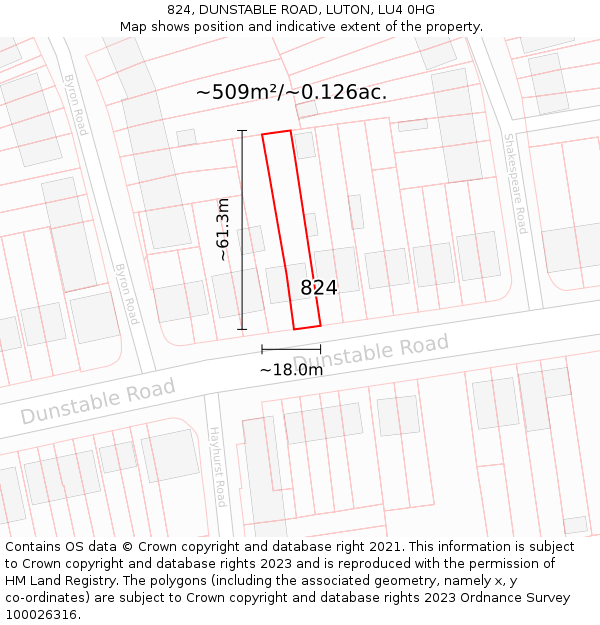 824, DUNSTABLE ROAD, LUTON, LU4 0HG: Plot and title map