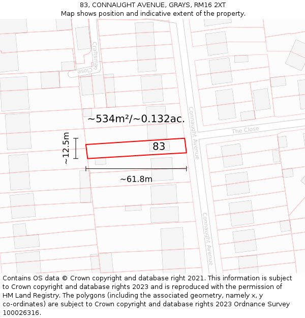 83, CONNAUGHT AVENUE, GRAYS, RM16 2XT: Plot and title map