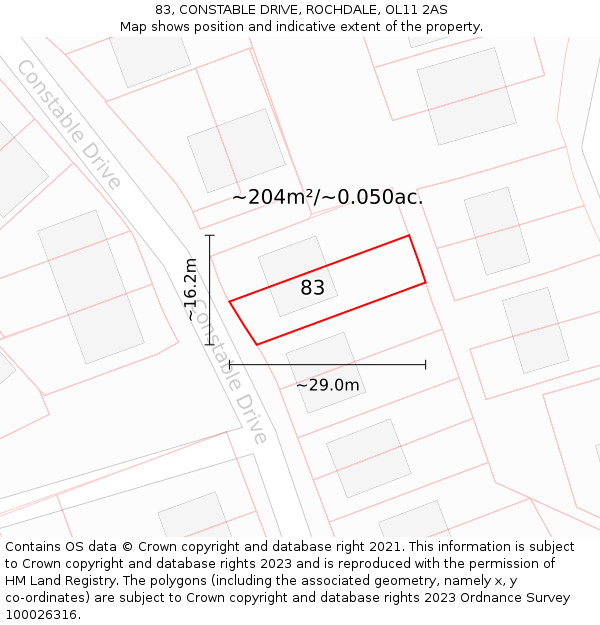 83, CONSTABLE DRIVE, ROCHDALE, OL11 2AS: Plot and title map