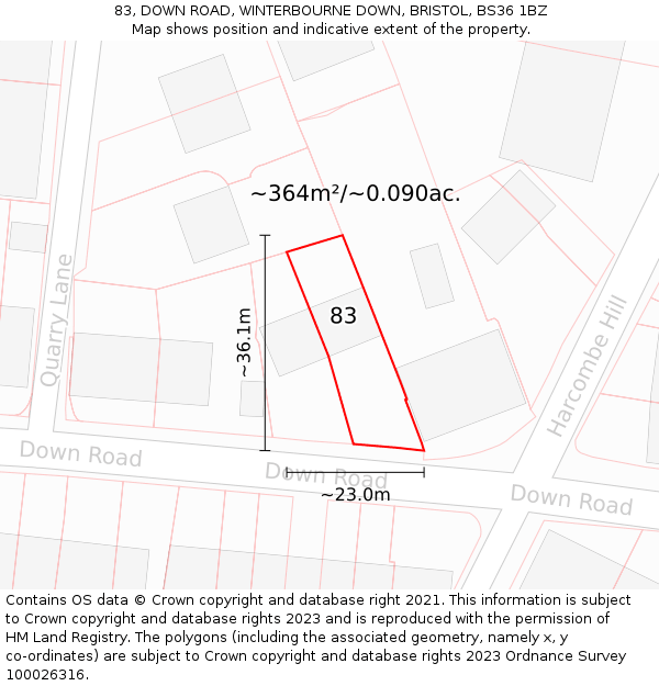 83, DOWN ROAD, WINTERBOURNE DOWN, BRISTOL, BS36 1BZ: Plot and title map