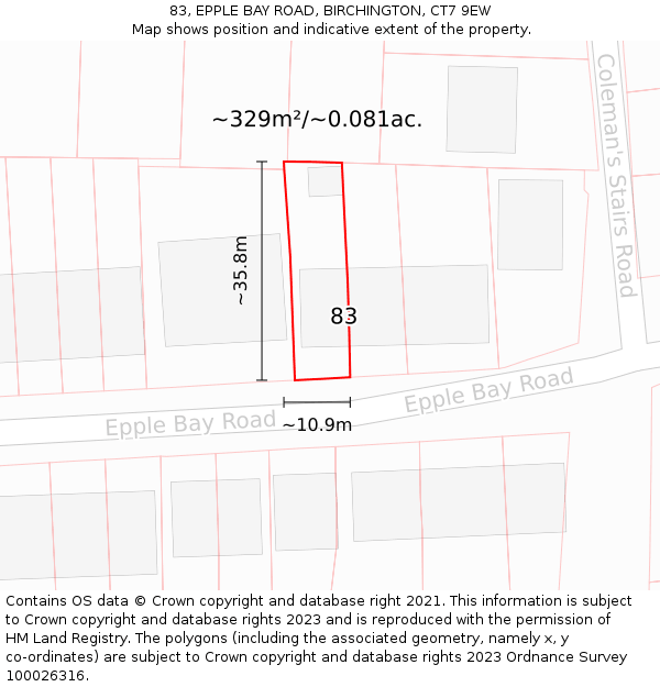 83, EPPLE BAY ROAD, BIRCHINGTON, CT7 9EW: Plot and title map