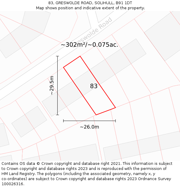 83, GRESWOLDE ROAD, SOLIHULL, B91 1DT: Plot and title map