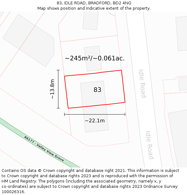 83, IDLE ROAD, BRADFORD, BD2 4NG: Plot and title map