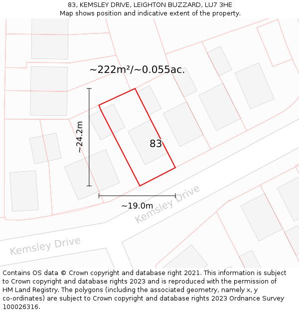 83, KEMSLEY DRIVE, LEIGHTON BUZZARD, LU7 3HE: Plot and title map