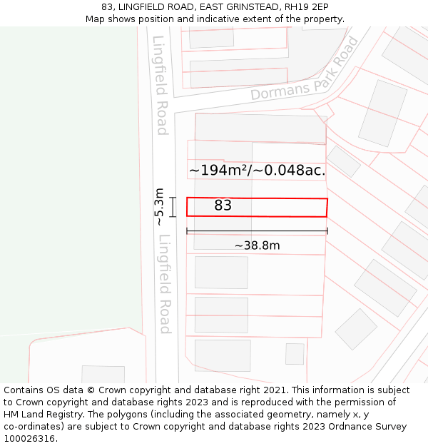 83, LINGFIELD ROAD, EAST GRINSTEAD, RH19 2EP: Plot and title map