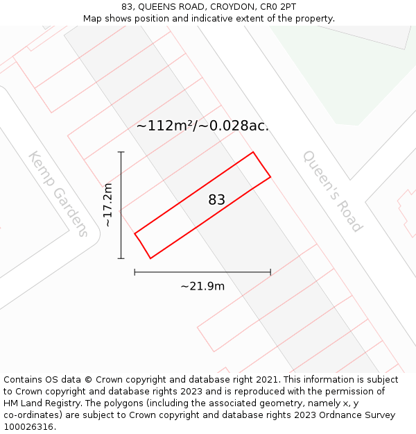 83, QUEENS ROAD, CROYDON, CR0 2PT: Plot and title map