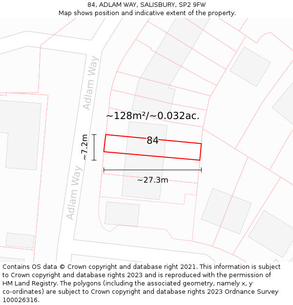 84, ADLAM WAY, SALISBURY, SP2 9FW: Plot and title map