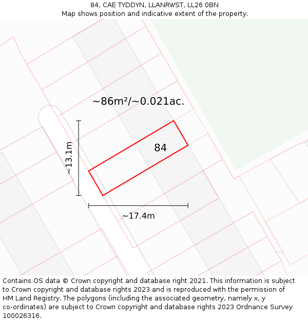 84, CAE TYDDYN, LLANRWST, LL26 0BN: Plot and title map