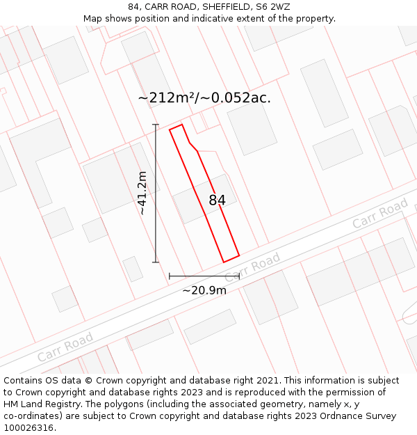 84, CARR ROAD, SHEFFIELD, S6 2WZ: Plot and title map