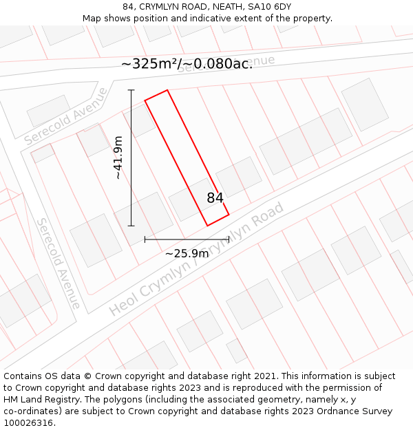 84, CRYMLYN ROAD, NEATH, SA10 6DY: Plot and title map