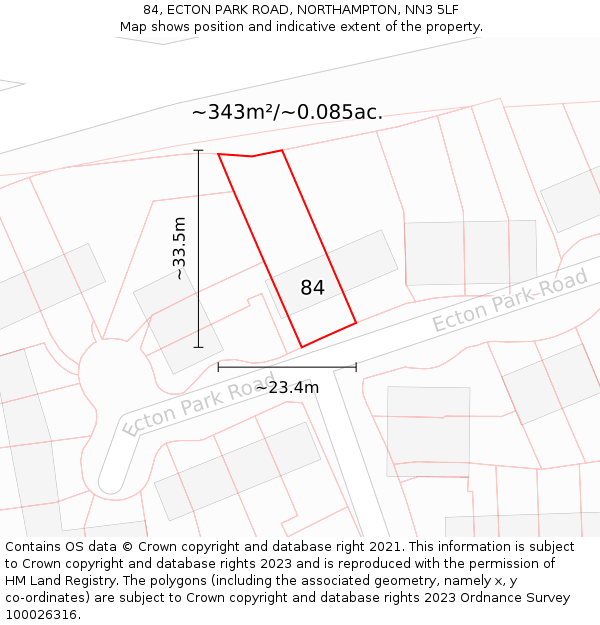 84, ECTON PARK ROAD, NORTHAMPTON, NN3 5LF: Plot and title map