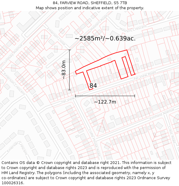 84, FARVIEW ROAD, SHEFFIELD, S5 7TB: Plot and title map