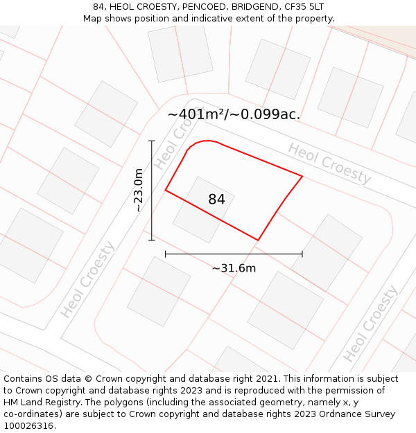 84, HEOL CROESTY, PENCOED, BRIDGEND, CF35 5LT: Plot and title map