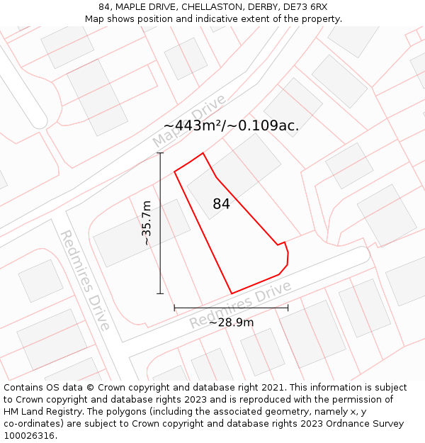 84, MAPLE DRIVE, CHELLASTON, DERBY, DE73 6RX: Plot and title map