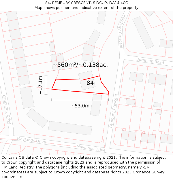 84, PEMBURY CRESCENT, SIDCUP, DA14 4QD: Plot and title map