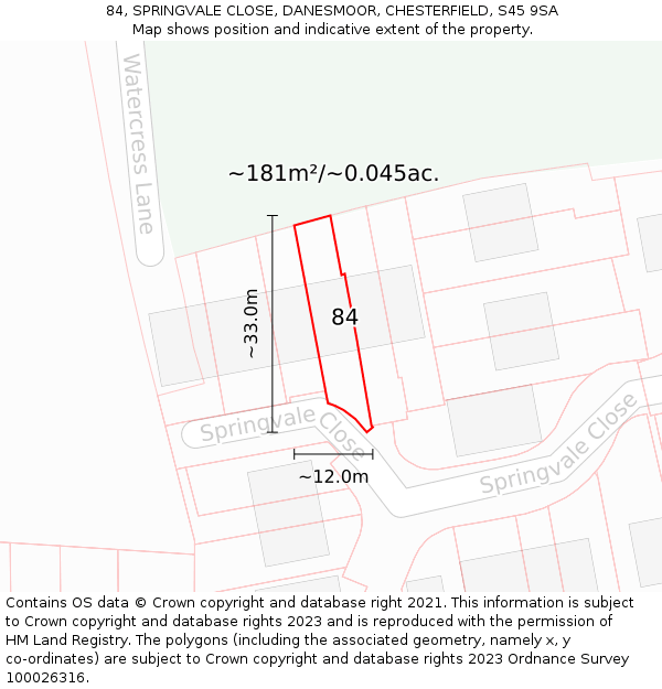 84, SPRINGVALE CLOSE, DANESMOOR, CHESTERFIELD, S45 9SA: Plot and title map