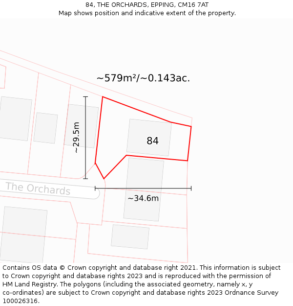 84, THE ORCHARDS, EPPING, CM16 7AT: Plot and title map