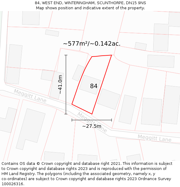 84, WEST END, WINTERINGHAM, SCUNTHORPE, DN15 9NS: Plot and title map