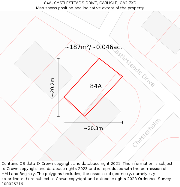 84A, CASTLESTEADS DRIVE, CARLISLE, CA2 7XD: Plot and title map