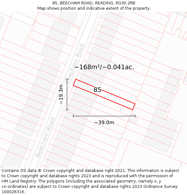 85, BEECHAM ROAD, READING, RG30 2RB: Plot and title map