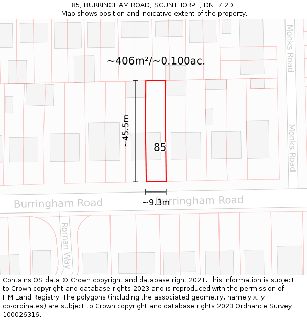 85, BURRINGHAM ROAD, SCUNTHORPE, DN17 2DF: Plot and title map