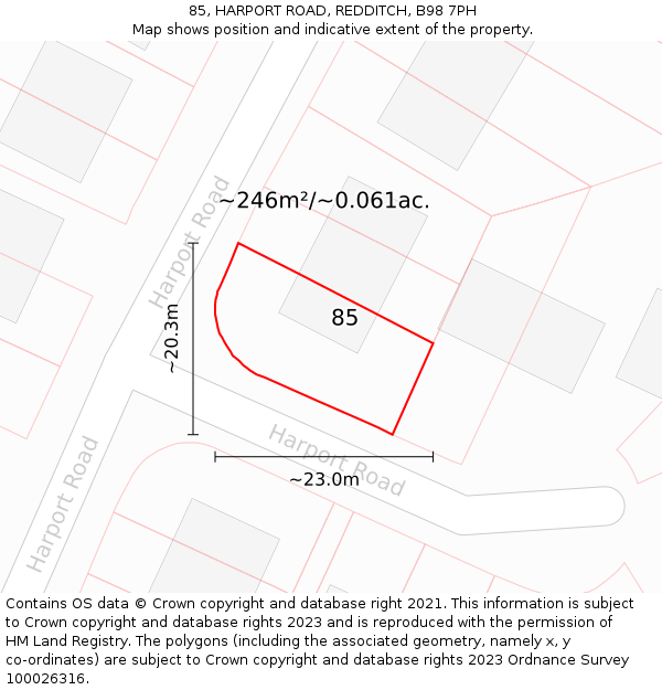 85, HARPORT ROAD, REDDITCH, B98 7PH: Plot and title map