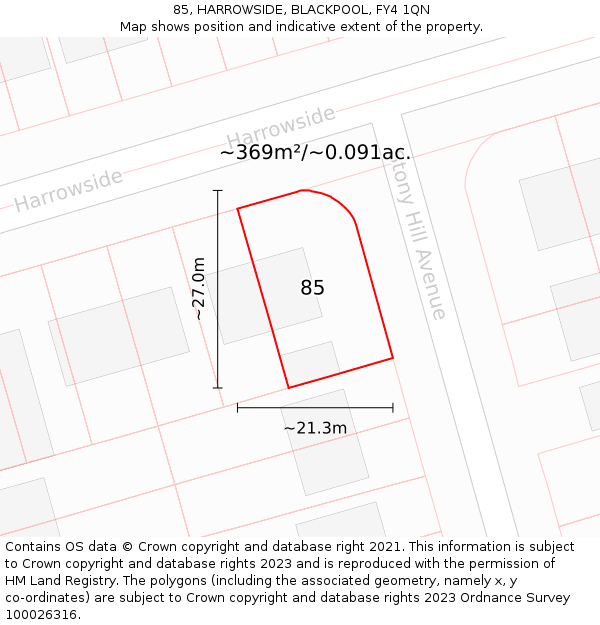 85, HARROWSIDE, BLACKPOOL, FY4 1QN: Plot and title map