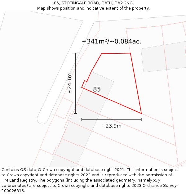 85, STIRTINGALE ROAD, BATH, BA2 2NG: Plot and title map