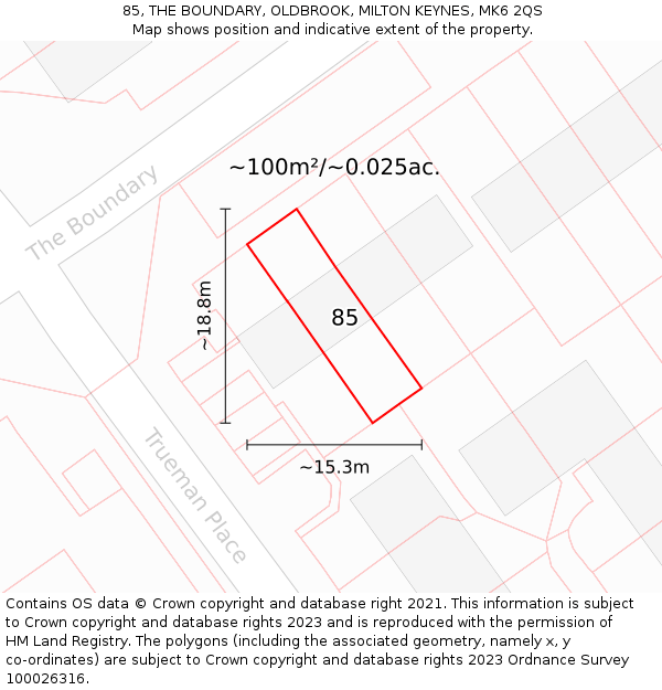 85, THE BOUNDARY, OLDBROOK, MILTON KEYNES, MK6 2QS: Plot and title map