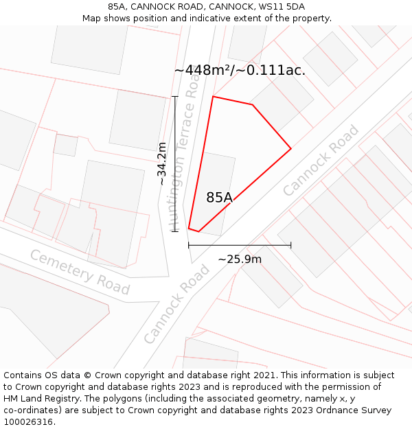 85A, CANNOCK ROAD, CANNOCK, WS11 5DA: Plot and title map