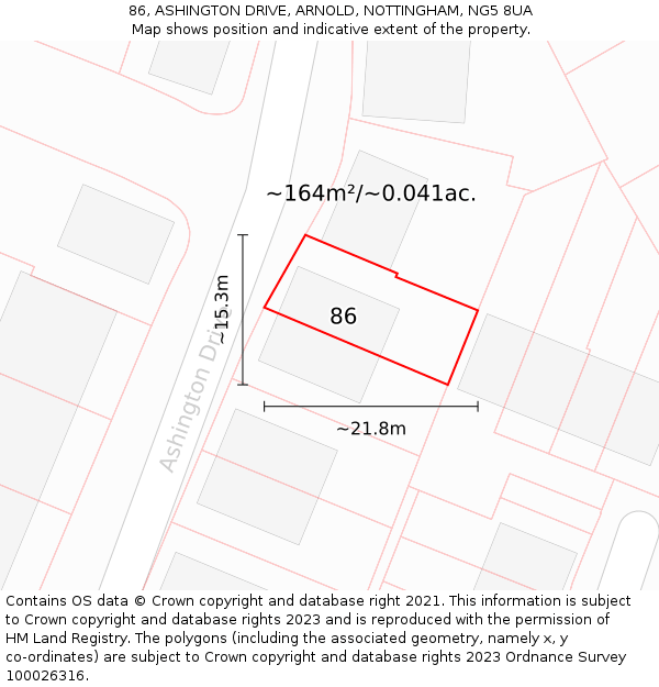 86, ASHINGTON DRIVE, ARNOLD, NOTTINGHAM, NG5 8UA: Plot and title map