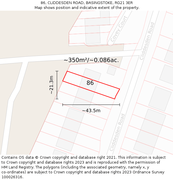 86, CLIDDESDEN ROAD, BASINGSTOKE, RG21 3ER: Plot and title map