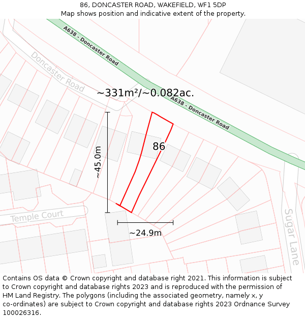 86, DONCASTER ROAD, WAKEFIELD, WF1 5DP: Plot and title map