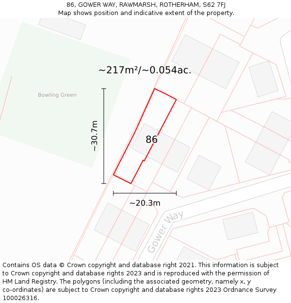 86, GOWER WAY, RAWMARSH, ROTHERHAM, S62 7FJ: Plot and title map