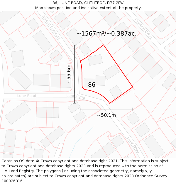 86, LUNE ROAD, CLITHEROE, BB7 2FW: Plot and title map