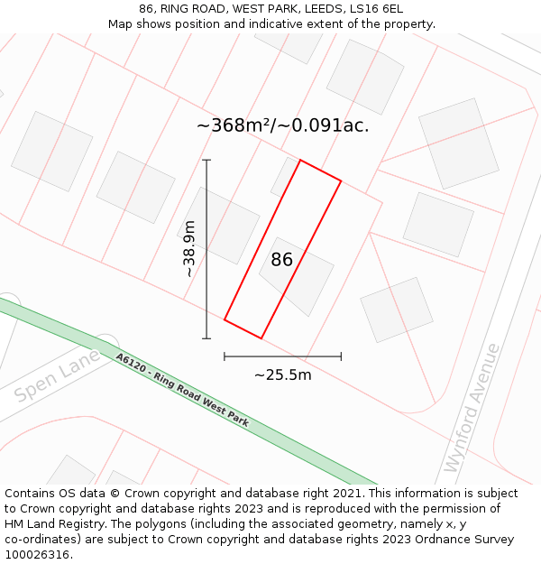 86, RING ROAD, WEST PARK, LEEDS, LS16 6EL: Plot and title map