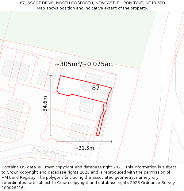 87, ASCOT DRIVE, NORTH GOSFORTH, NEWCASTLE UPON TYNE, NE13 6PB: Plot and title map