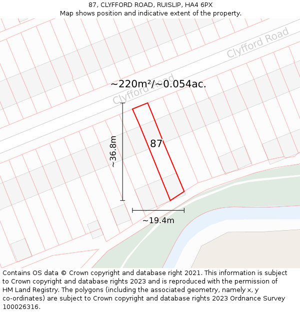 87, CLYFFORD ROAD, RUISLIP, HA4 6PX: Plot and title map